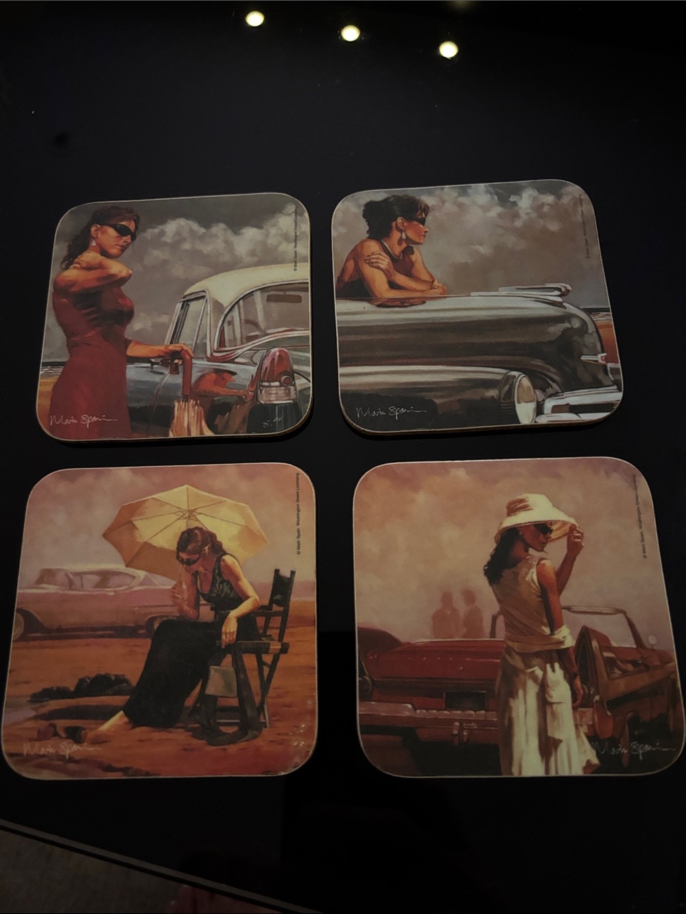 Vintage Pin-Up Car Coasters Set - Retro Women & Classic Cars